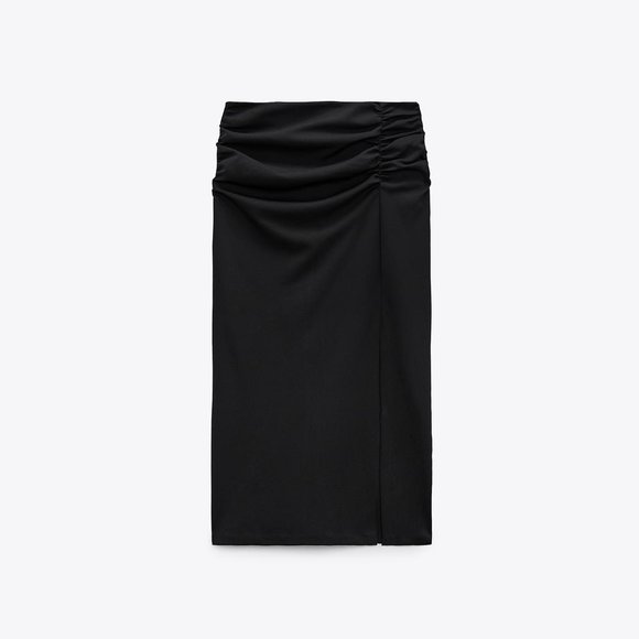 NWT ZARA RUCHED MIDI SKIRT BLACK - Picture 3 of 5